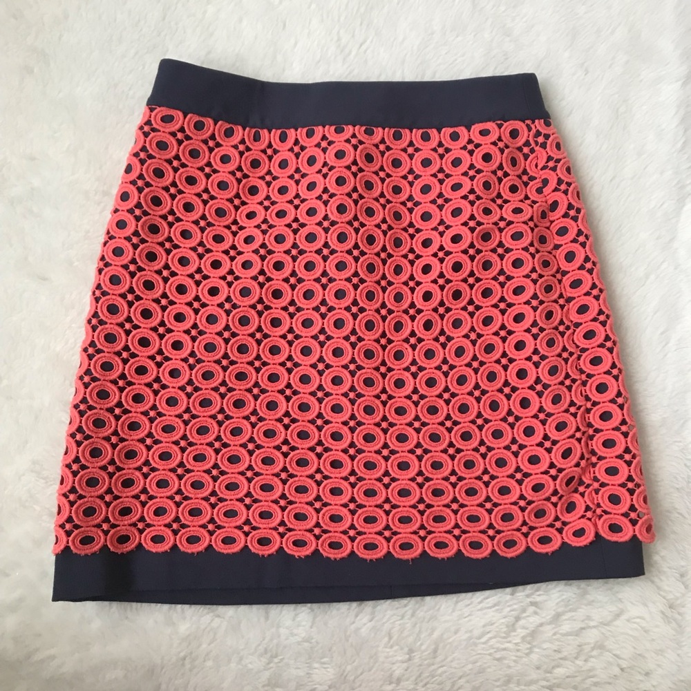 Ann Taylor LOFT Navy Coral Lace Skirt 0P